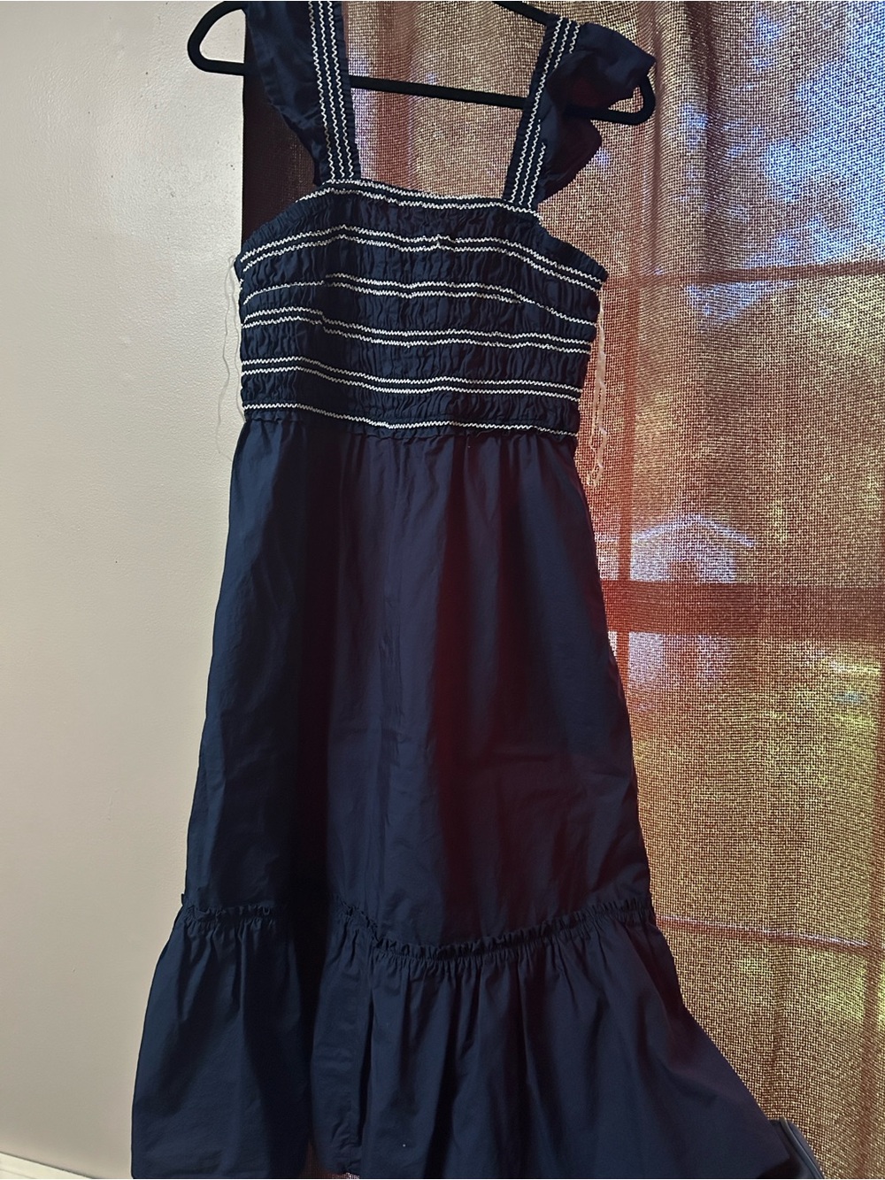 Womens Navy Blue Smocked midi dress
